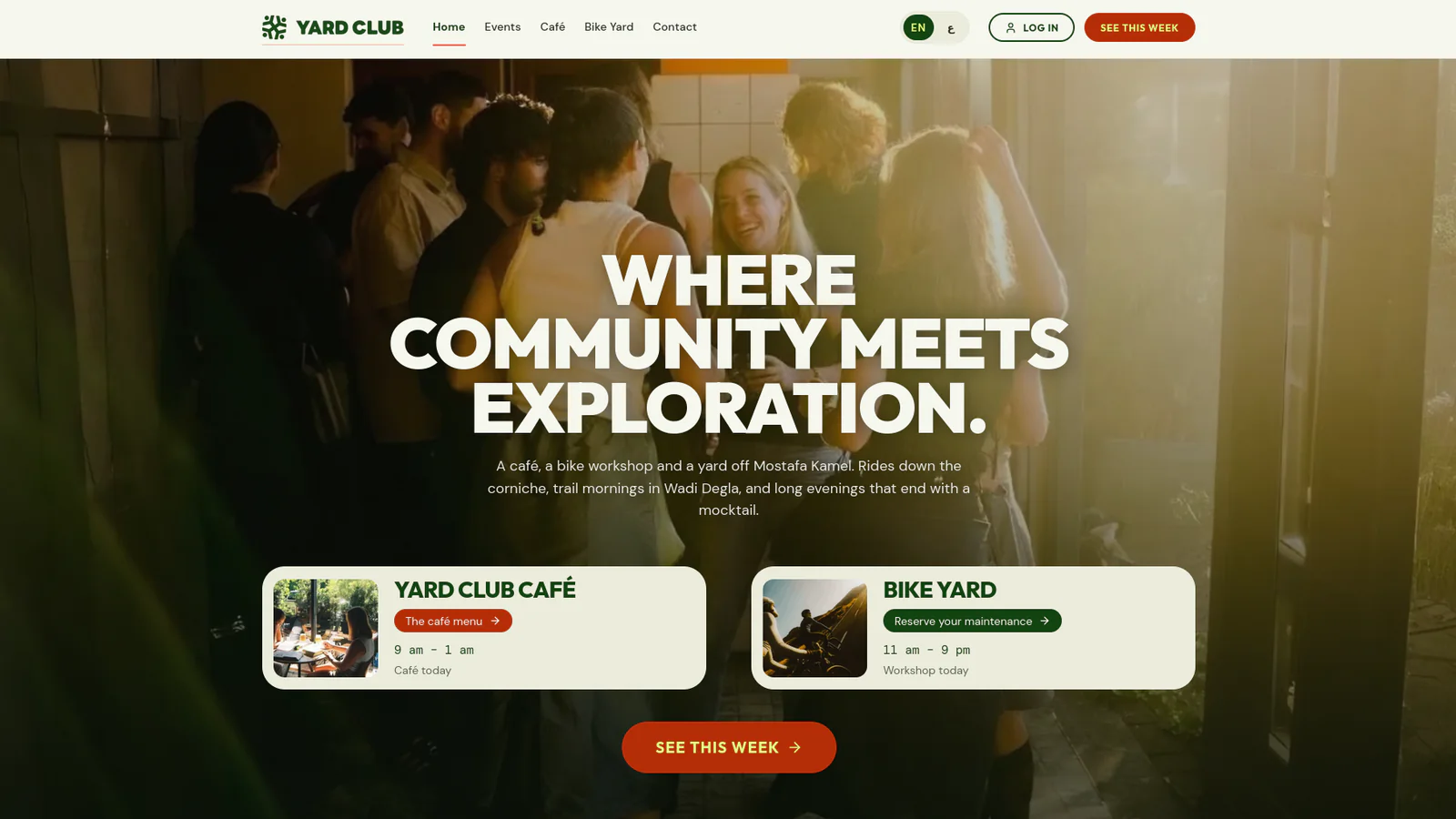 The Yard Club homepage, with the week’s events as its spine